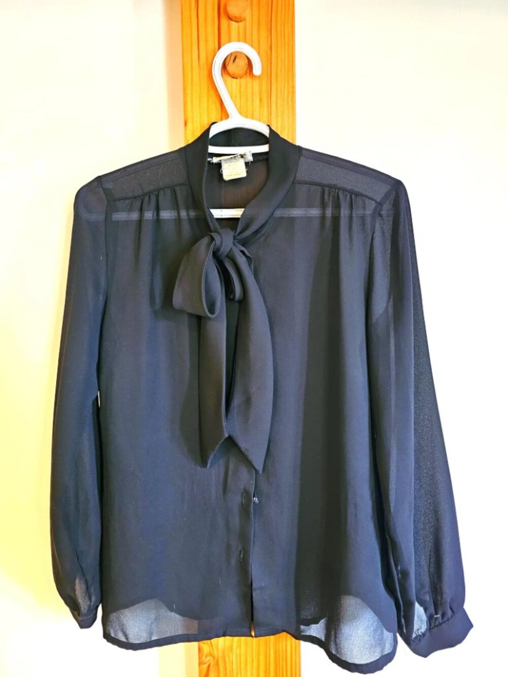Vintage 80s Sheer Black Bow Blouse - Elite Canada